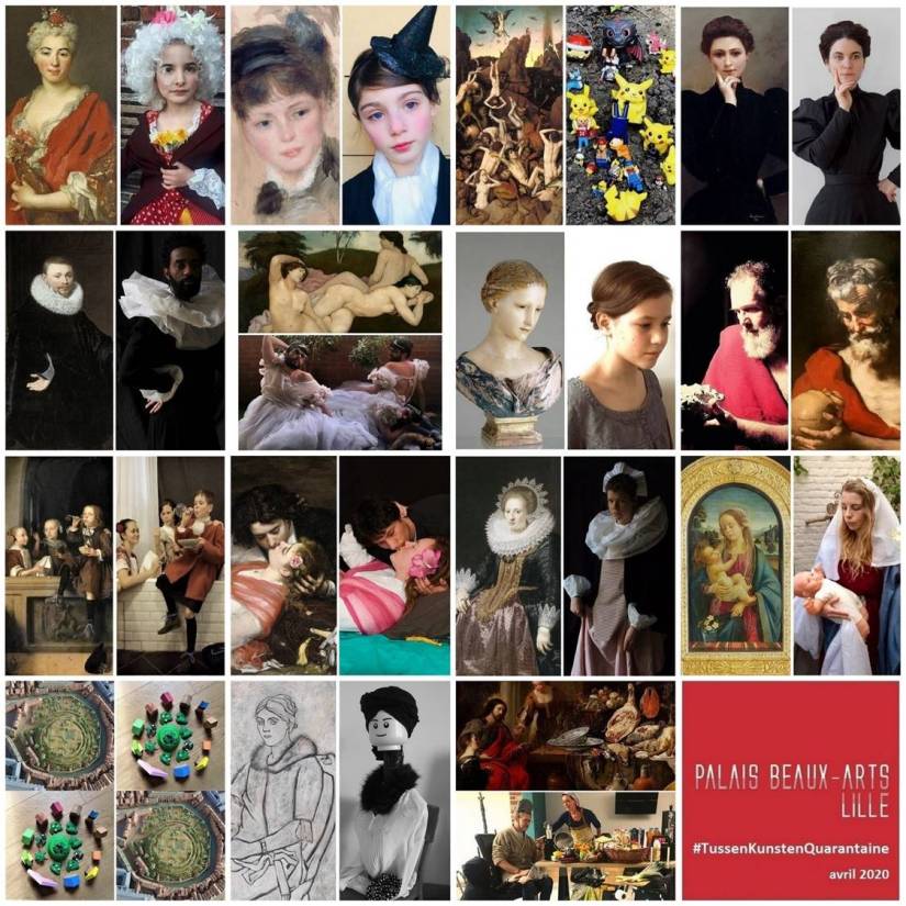 Le challenge #Tussenkunstenquarataine en 2020 sur le compte Instagram du PBA Lille
Une photo de l'oeuvre et une photo de l'oeuvre réinterprétée par des utilisateurs