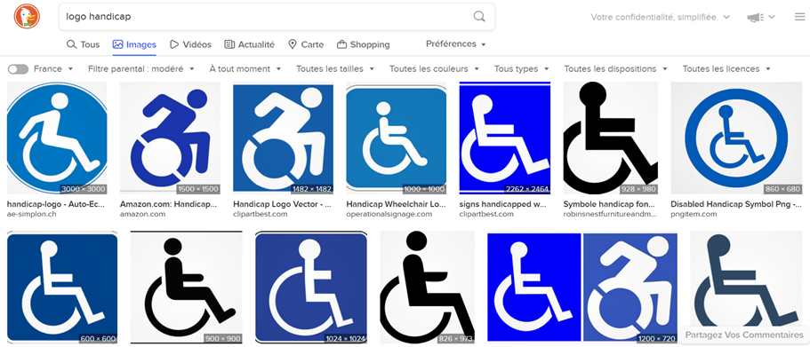 Recherche internet "logo handicap" : toutes les images représentent une personne ayant un fauteuil roulant
